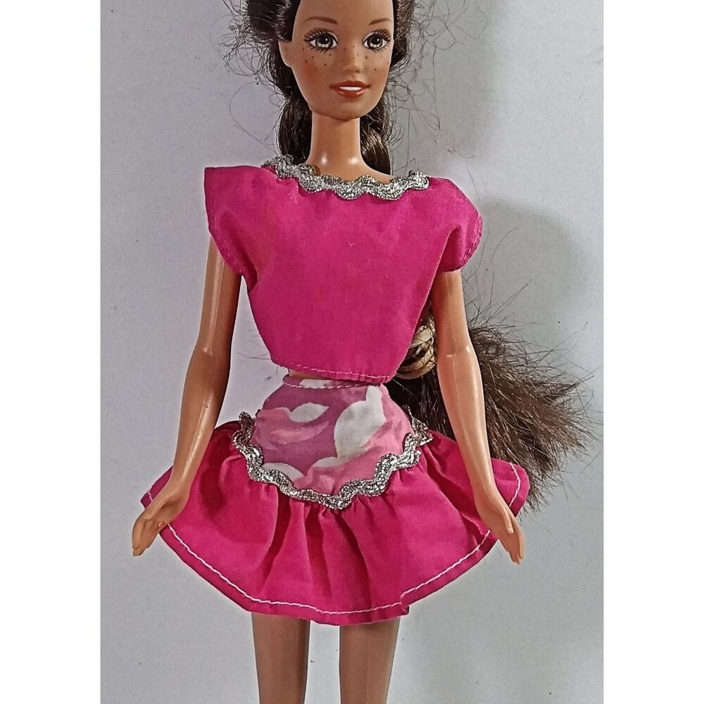Vintage Barbie Doll Clothing Outfit Mattel Pink Skirt Top Silver Trim Shirt Lot